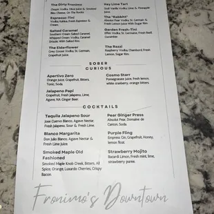Drink menu