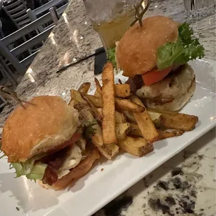 Crab cake sliders. Those fries!