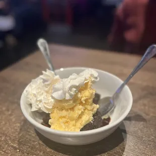 Ice cream with peanut butter brownie for my boy.