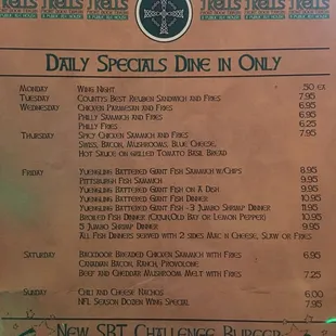Daily Specials, as of 11-6-17