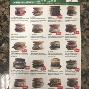 Sandwich menu