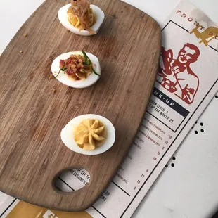 I got the deviled egg trio: traditional, Bly, and caramelized onion and thyme