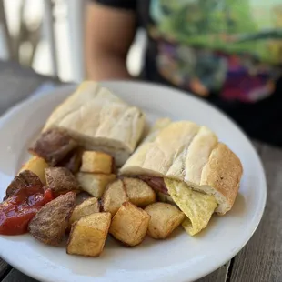 Cuban breakfast sandwich with potato fries
