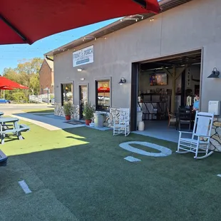 Outdoor dog friendly seating and plenty of indoor seating.