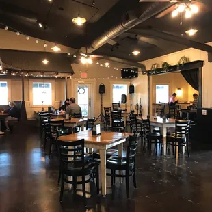 tables and chairs in a restaurant