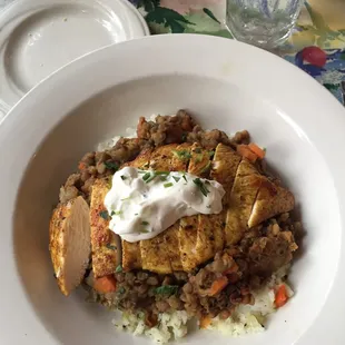 Tandoor chicken w/rice and lentil stew. Just wonderful!