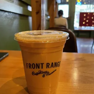 Iced hazelnut latte with oat milk