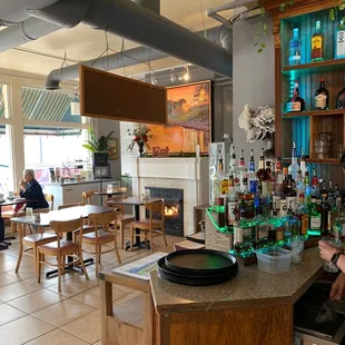 Inside at the fireplace