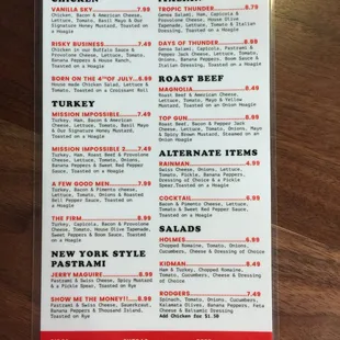 Menu Front Street Deli