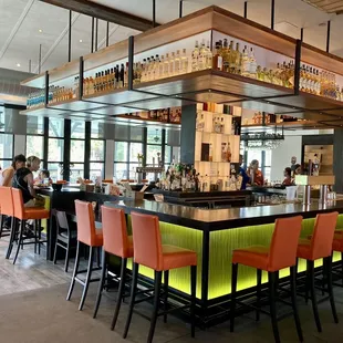 The bar area toward the back of the restaurant.
