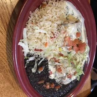 Monterrey Chicken Burrito with black beans and white rice.