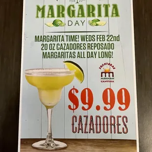 The National Margarita Day special at Frontera's restaurant...irresistible! You'll find me there drinking one of these on February 22nd!