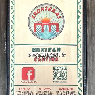 All the pertinent information is on the front of the menu... locations, phone numbers, etc.