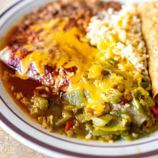 Mexican Combo ($11) w/ Christmas enchiladas, rice, beans and a crunchy taco