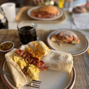 Breakfast burrito and Frontier Sweet Roll