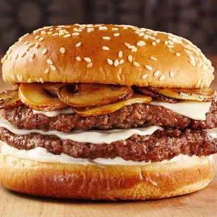 Mushroom Burger - Tow patties with cheese and sautéed mushrooms.