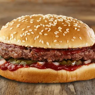 Ol' Smoky Burger - Homemade hickory sauce, onions and dill pickle slices