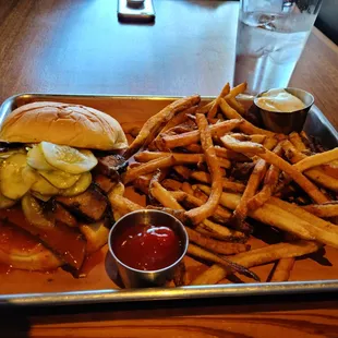 brisket sandwich with fries
