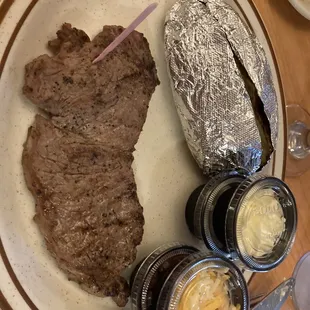 Asked for medium rare but it was way over cooked. Loaded baked potato