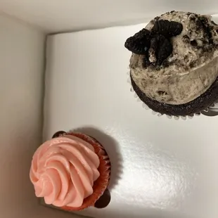 two cupcakes in a box