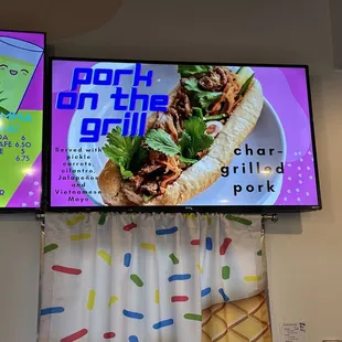 a tv screen displaying a sandwich