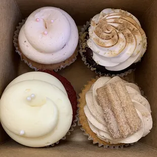 Left bottom, clockwise: Rose Velvet, Strawberry &apos;n Cream, S&apos;mores, Churro