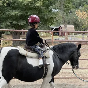 My daughter riding Candy ( very calm and chill pony).