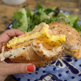 Breakfast bagel with egg - yum!