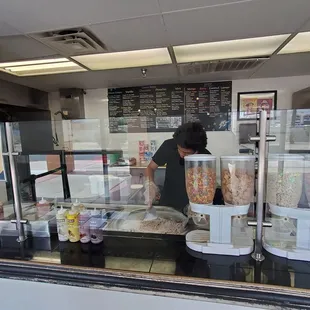 Rolled ice cream being made