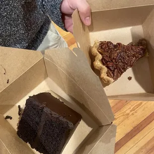double chocolate cake and the bourbon pecan pie