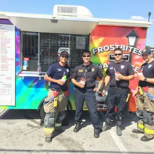 Our local Fire Men enjoying a refreshing Shaved Ice.