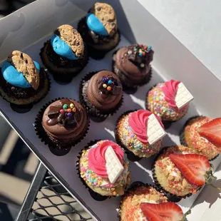 Cookie Monster, Cosmic Chip, Vanilla Iced &amp; Strawberry Shorty. Some every day cupcake flavors