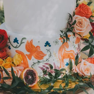 a closeup of a cake with flowers on it