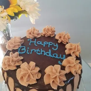 Mocha Chocolate cake with a chocolate gauche drizzle.