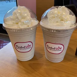 (Left) Fruity pebbles milkshake  (Right) Cookies &amp; cream milkshake