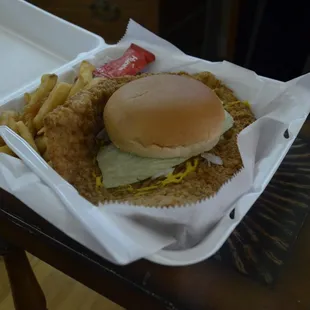 a chicken sandwich and french fries