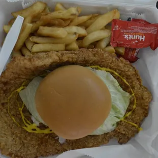 a hamburger and french fries