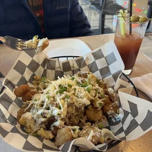 Loaded goetta and egg tots