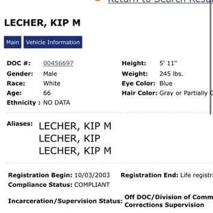 KIP M. LECHER'S Sex offender registry profile.