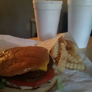 $7.29!! Burger, fries, milkshake, and a drink great food great service,  bring cash ;-)