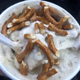 Pretzel Flurry - it is sweet and salty. The employee said this was her favorite. It was good!