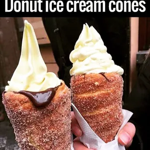 Try a Cinnamon Churro Cone...your choice of Custard, Soft Serve or Hand Dipped Ice Cream.