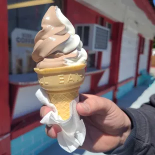 a hand holding a cone of ice cream