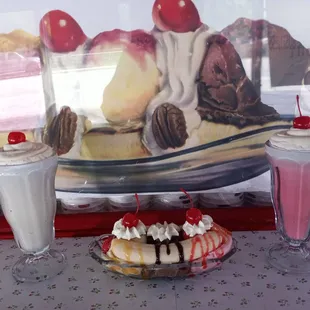 three desserts on a table