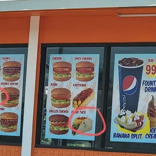 Menu. Steak sandwiches, flour tacos and onion rings are still there