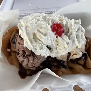 Half Baked Sundae with a Funnel Cake