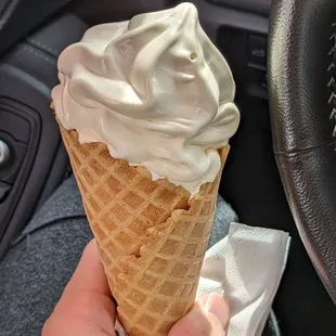 Their original soft serve in a waffle cone