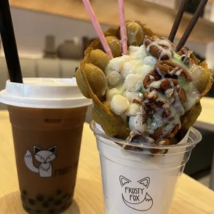 Coffee Milk Tea and Plain Matcha Puffle