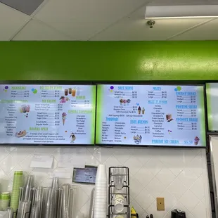 Ice cream menu