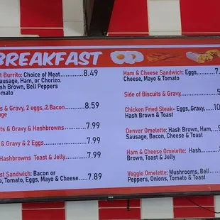 breakfast menu and price board